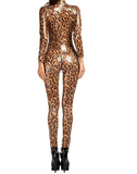 Seksikäs Leopardi Catsuit Vetoketjulla