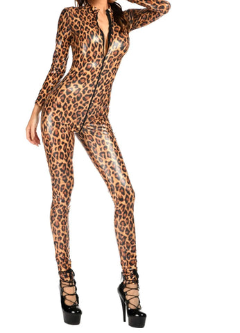 Seksikäs Leopardi Catsuit Vetoketjulla
